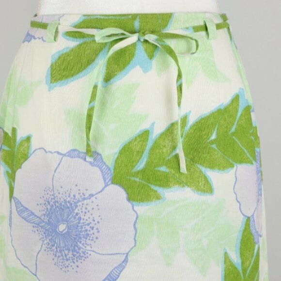 Ann Taylor LOFT Women's Size 4 Green Purple Floral 100% Linen Pencil Skirt - Picture 2 of 7
